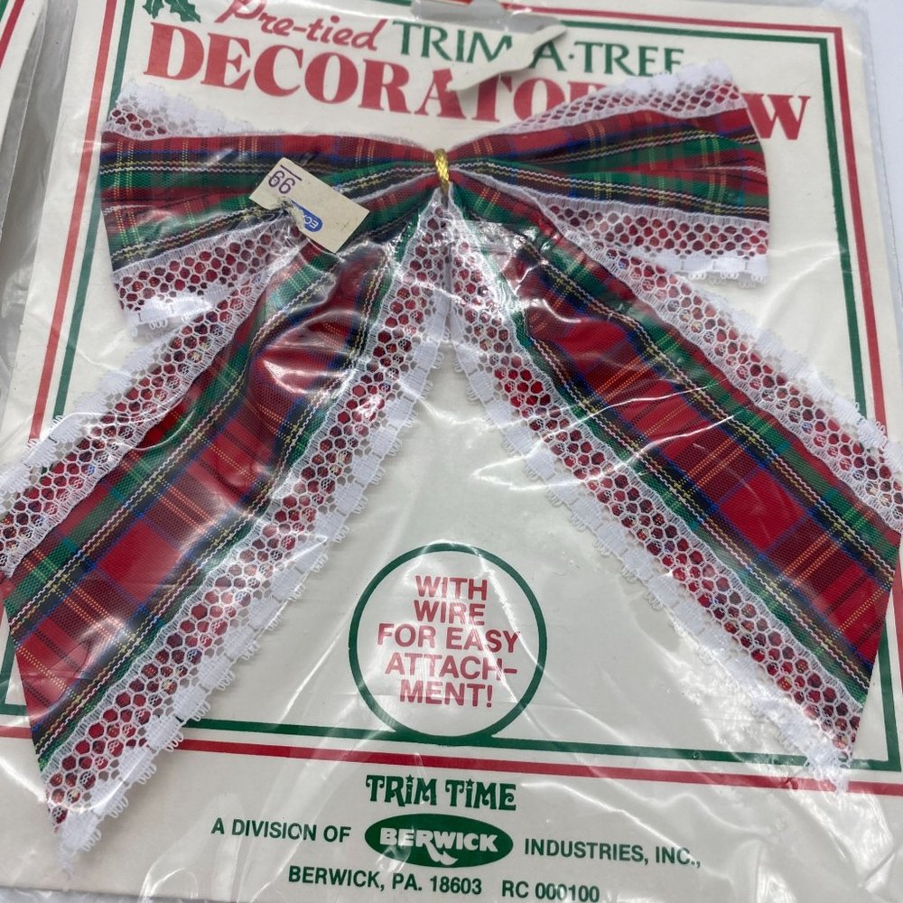 Vintage Berwick Pre tied plaid Christmas tree bows tartan Trim a tree - Picture 3 of 8